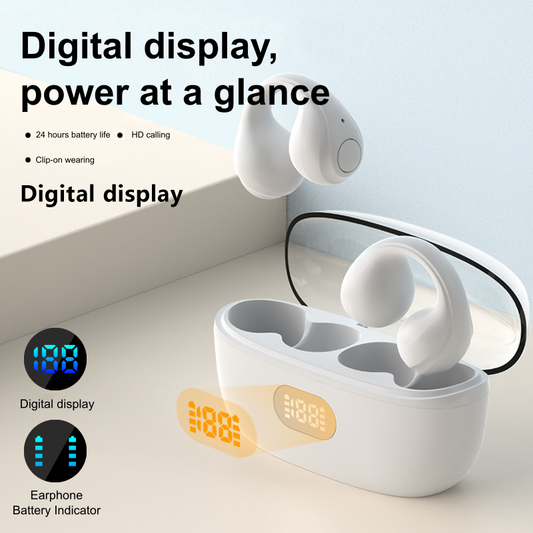 Bluetooth Earbuds with LED Display, Clip-On Design & Long Battery Life for Hands-Free Use