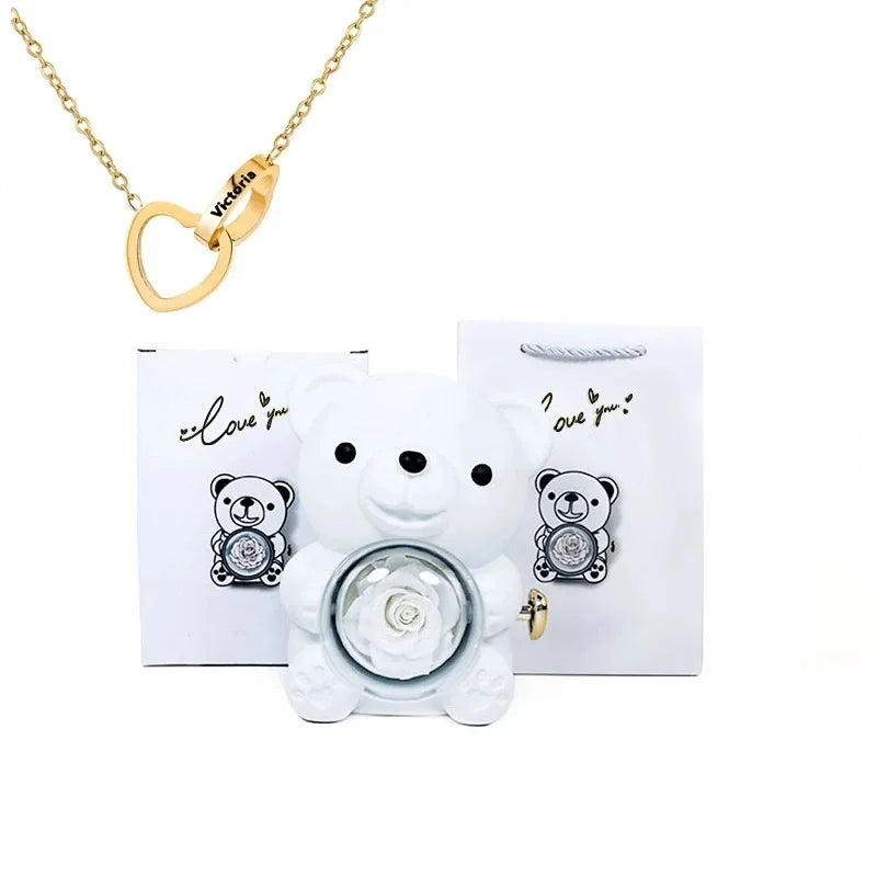 Eternal Rose Teddy Bear & Necklace Gift Set – Romantic Keepsake for Special Occasions