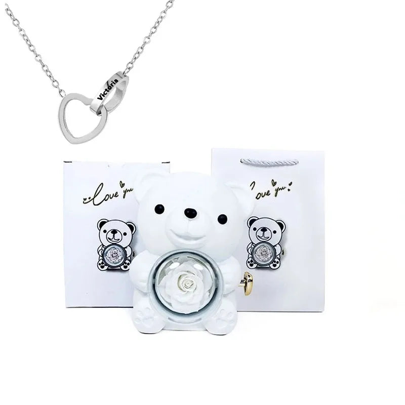 Eternal Rose Teddy Bear & Necklace Gift Set – Romantic Keepsake for Special Occasions