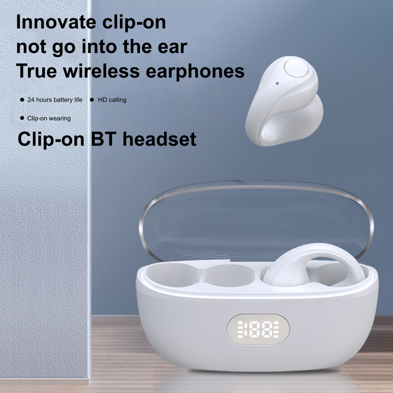 Bluetooth Earbuds with LED Display, Clip-On Design & Long Battery Life for Hands-Free Use