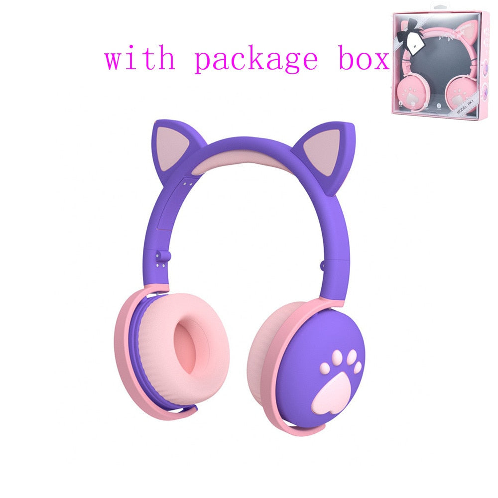 LED Cat Ear Bluetooth Headphones - High-Fidelity Sound, Built-in Mic, Foldable & Portable