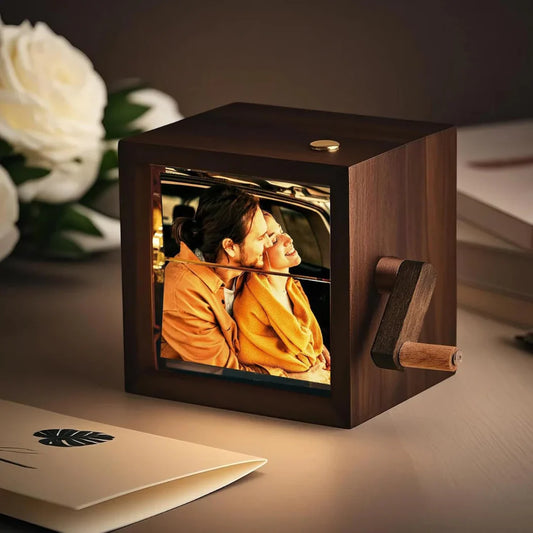 Handcrafted Crank Photo Box – A Personalized Keepsake for Memorable Moments & Gifts