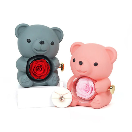 Eternal Rose Teddy Bear & Necklace Gift Set – Romantic Keepsake for Special Occasions