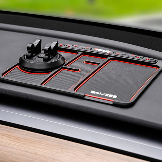 Multifunctional Car Dashboard Organizer - Phone Holder, Number Plate Holder & Anti-Slip Mat
