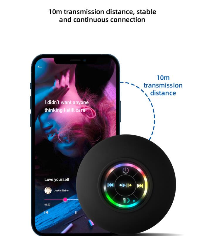 Waterproof Bluetooth Speaker with LED Lights, Suction Cup, High-Performance Sound & Mic