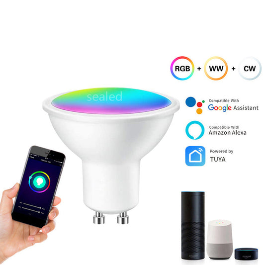 RGB GU10 Smart Spotlight - Adjustable White Light, WiFi Control & Alexa/Google Integration