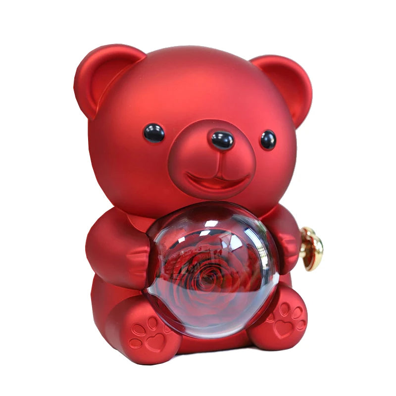 Eternal Rose Teddy Bear & Necklace Gift Set – Romantic Keepsake for Special Occasions