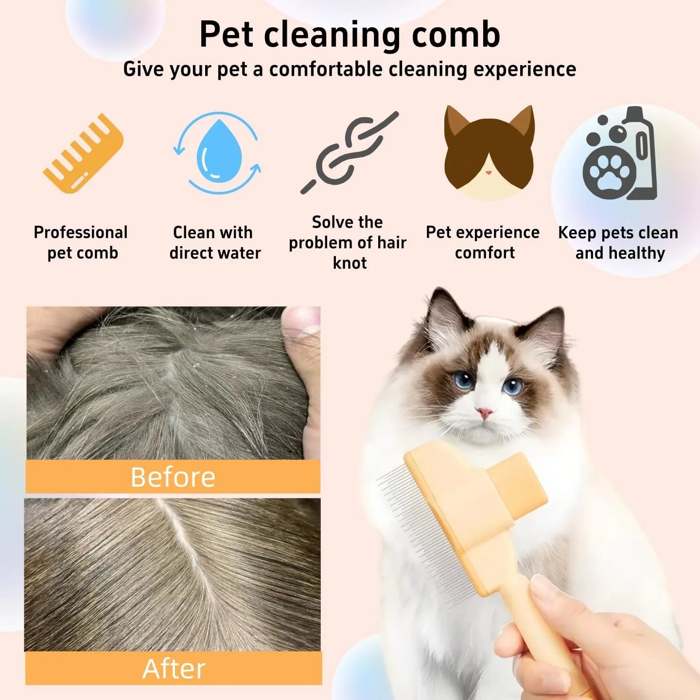 Versatile Flea Comb for Cats & Dogs – Self-Cleaning, Safe Grooming for Pets