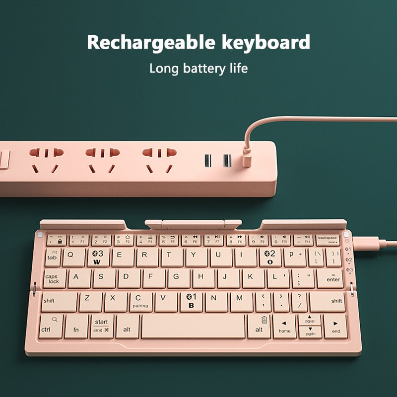 Portable Bluetooth Keyboard - Compact, Foldable, Rechargeable & Compatible with All Devices