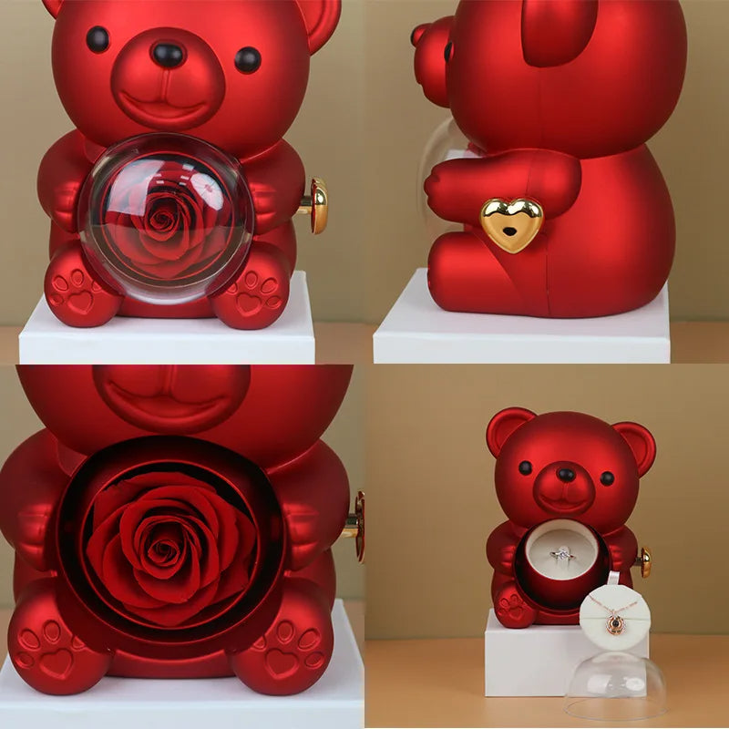 Eternal Rose Teddy Bear & Necklace Gift Set – Romantic Keepsake for Special Occasions