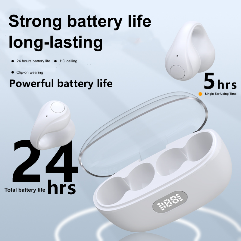 Bluetooth Earbuds with LED Display, Clip-On Design & Long Battery Life for Hands-Free Use