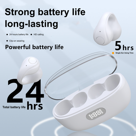 Bluetooth Earbuds with LED Display, Clip-On Design & Long Battery Life for Hands-Free Use