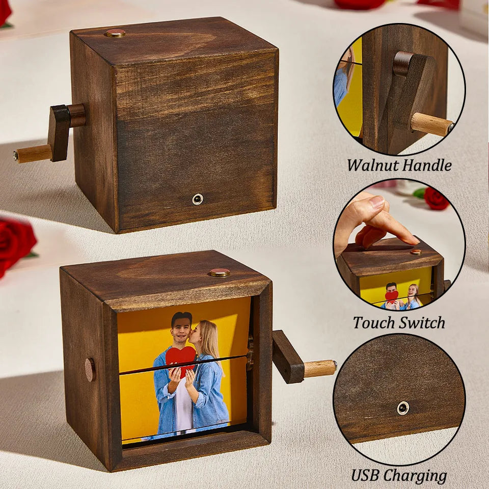 Handcrafted Crank Photo Box – A Personalized Keepsake for Memorable Moments & Gifts