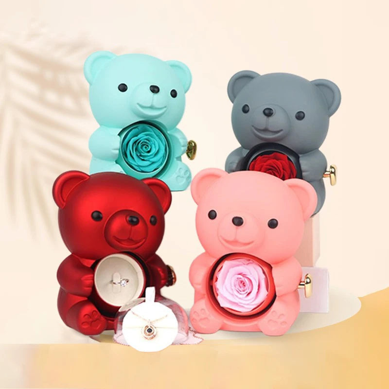 Eternal Rose Teddy Bear & Necklace Gift Set – Romantic Keepsake for Special Occasions