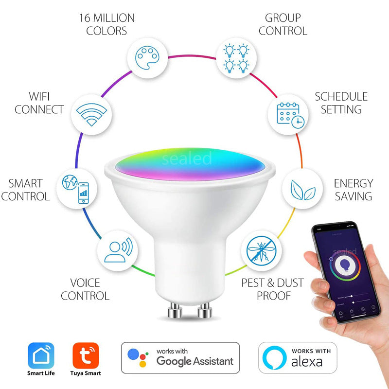 RGB GU10 Smart Spotlight - Adjustable White Light, WiFi Control & Alexa/Google Integration