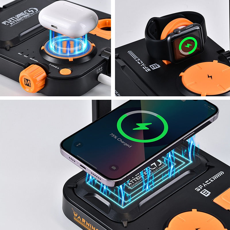 3-in-1 Wireless Charger with LED Light, Phone Stand & Fast Charging for Qi-Enabled Devices