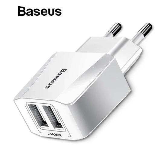 Dual USB Travel Charger with Fast Charging, EU Plug, and Smart Charging Technology