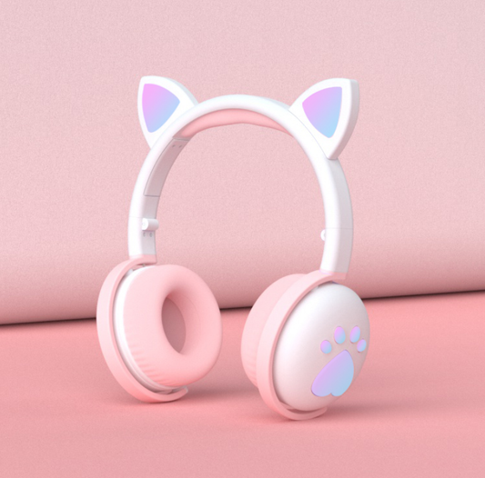 LED Cat Ear Bluetooth Headphones - High-Fidelity Sound, Built-in Mic, Foldable & Portable