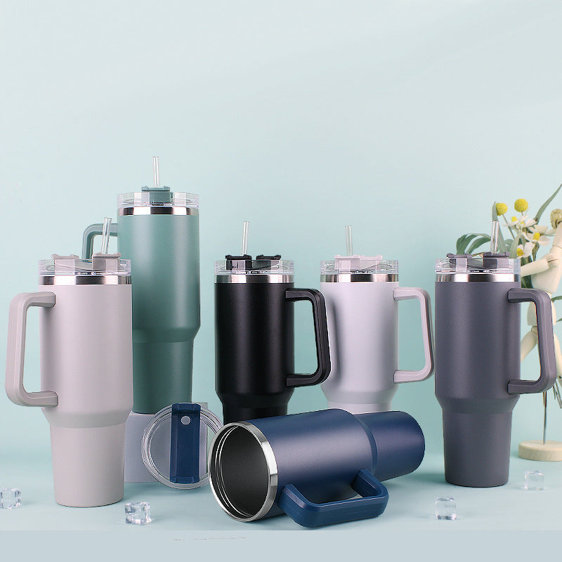 Large Capacity Car Cup with Handle – 304 Stainless Steel Vacuum Thermos, Portable Ice Cup