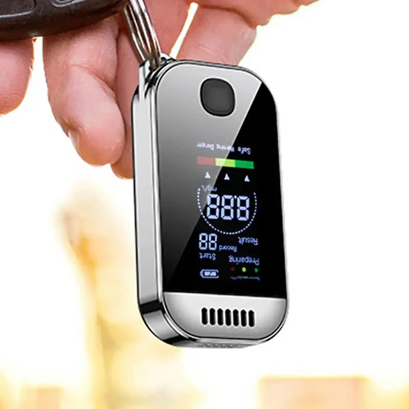Digital Alcohol Tester Breathalyzer with LCD Display – USB Rechargeable Keychain for Safety