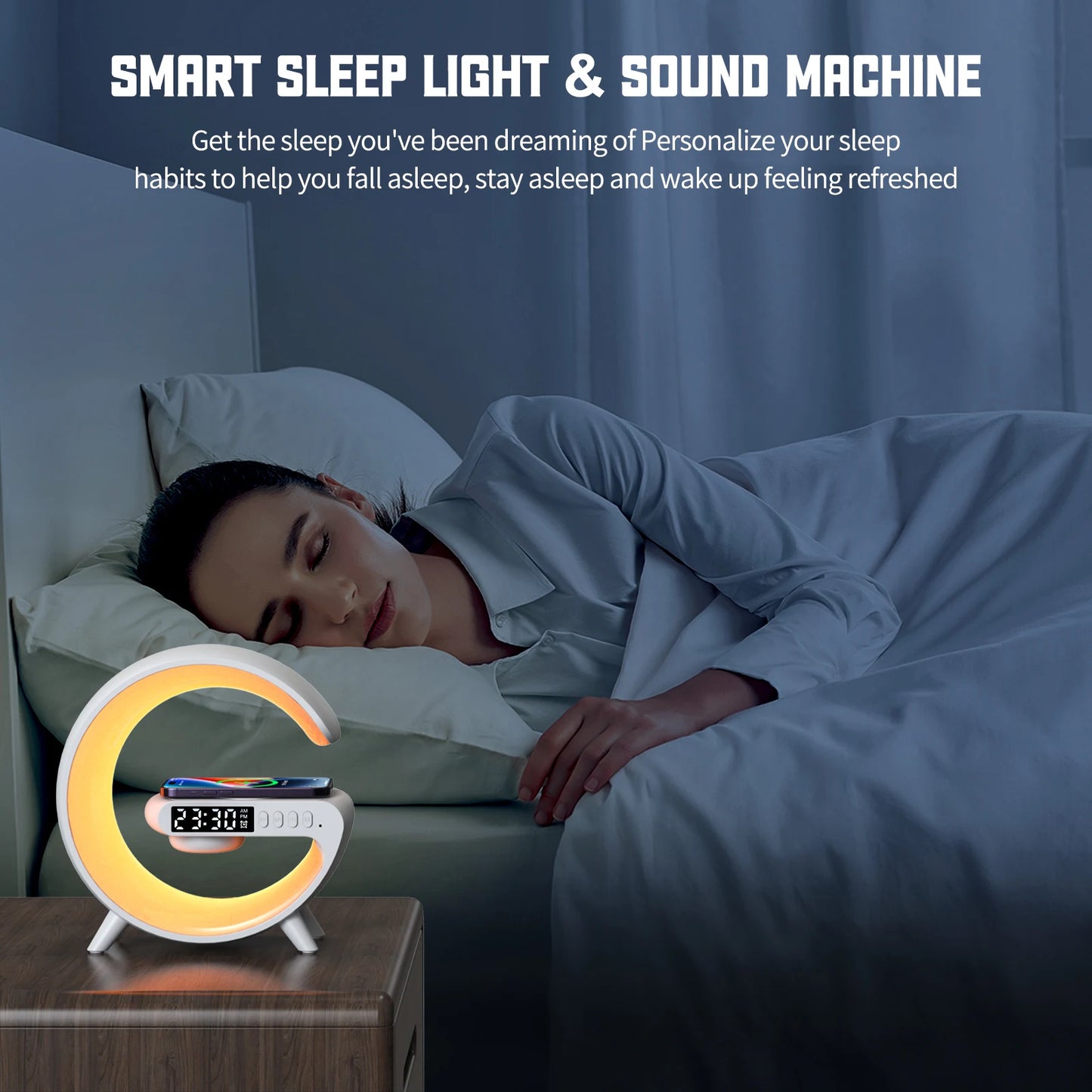 Sunrise Wake-Up Lamp with Bluetooth Speaker, Polar Projection & Portable Design
