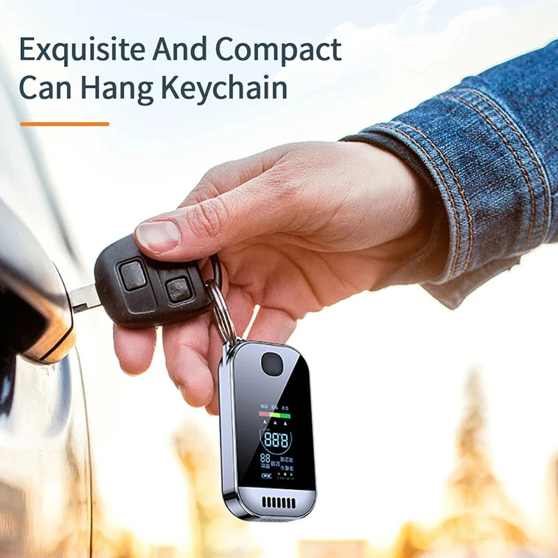 Digital Alcohol Tester Breathalyzer with LCD Display – USB Rechargeable Keychain for Safety