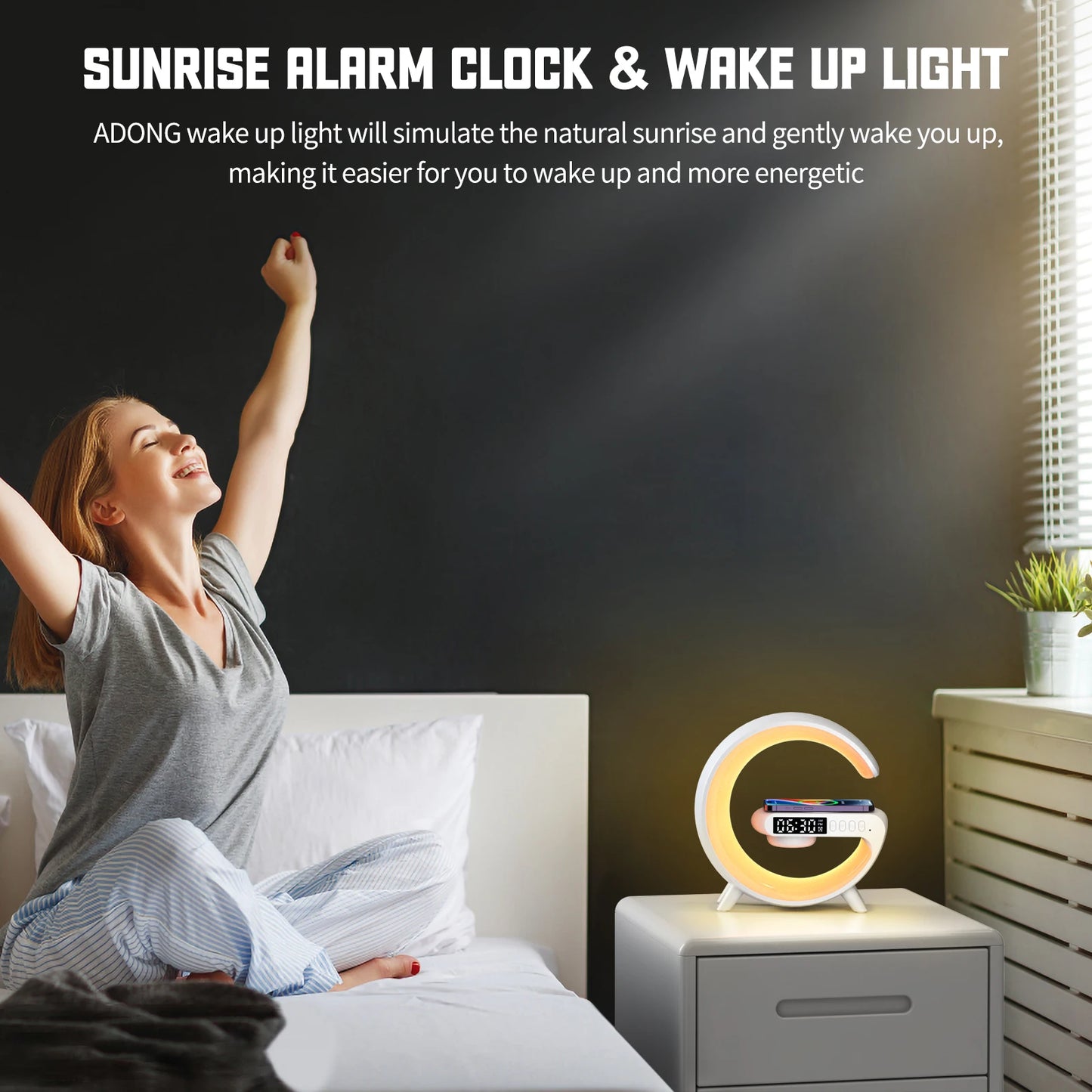 Sunrise Wake-Up Lamp with Bluetooth Speaker, Polar Projection & Portable Design