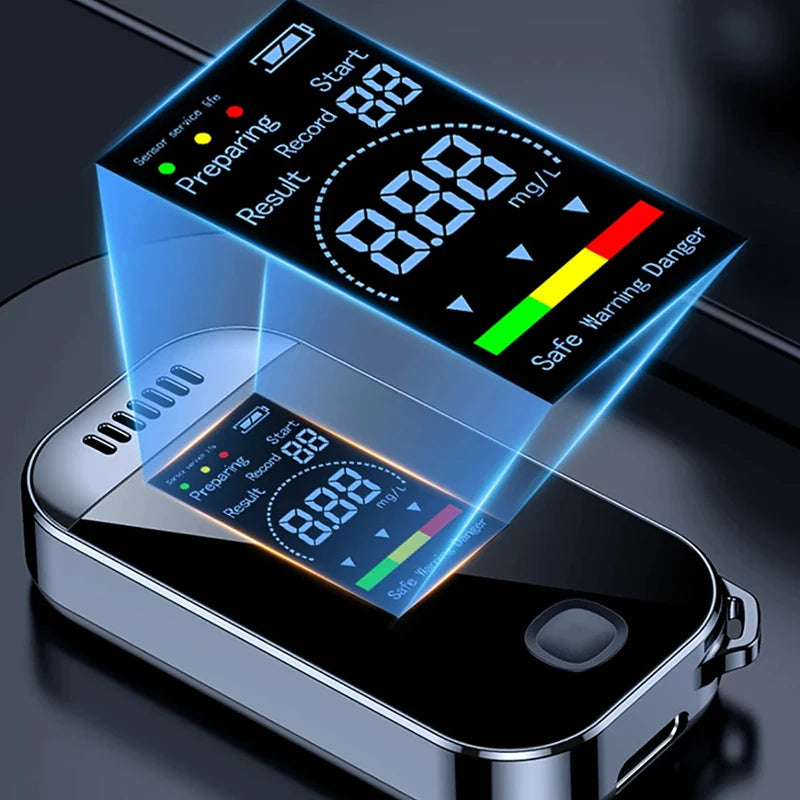 Digital Alcohol Tester Breathalyzer with LCD Display – USB Rechargeable Keychain for Safety