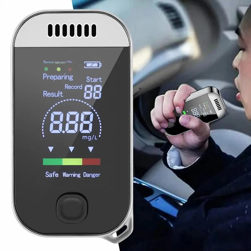Digital Alcohol Tester Breathalyzer with LCD Display – USB Rechargeable Keychain for Safety