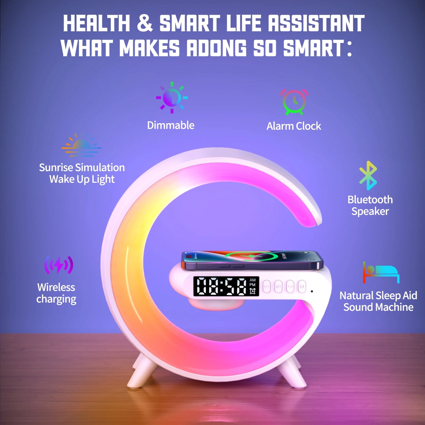 Sunrise Wake-Up Lamp with Bluetooth Speaker, Polar Projection & Portable Design