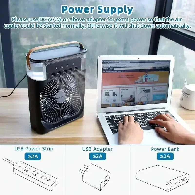 3-in-1 Air Cooler, Humidifier, & LED Night Light - Compact, Adjustable & Multi-Purpose