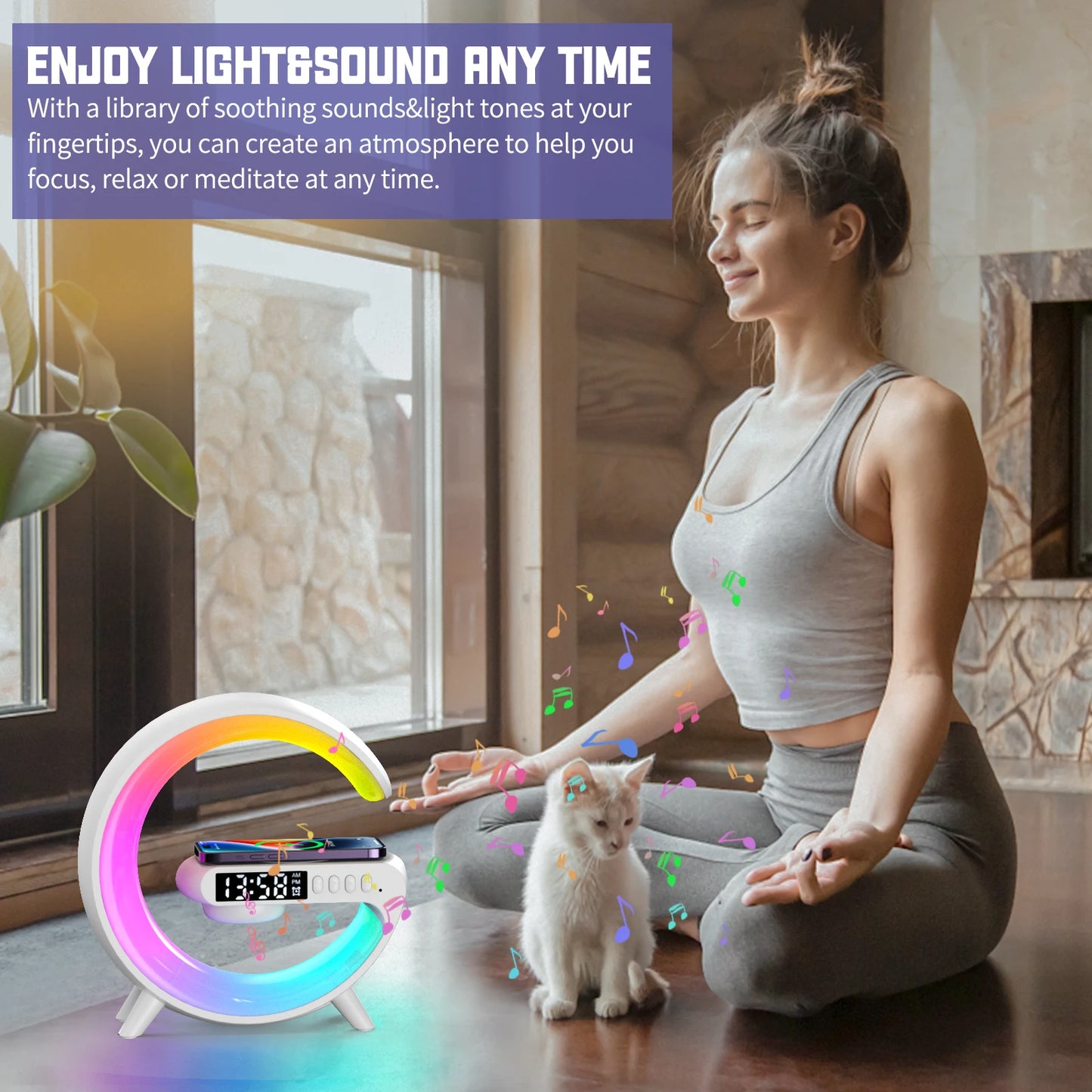 Sunrise Wake-Up Lamp with Bluetooth Speaker, Polar Projection & Portable Design