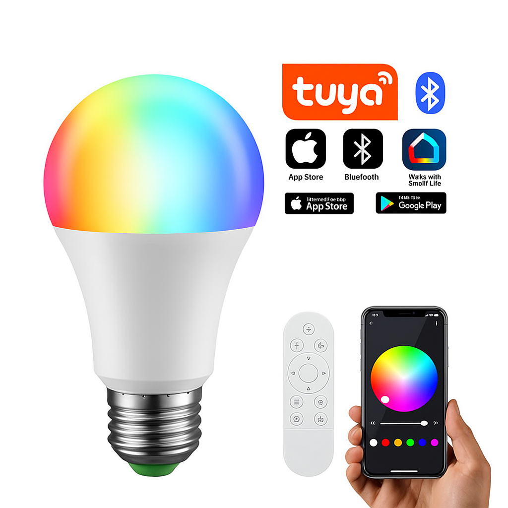 Bluetooth Smart LED Bulb E27 with Remote Control & APP – 15W Color Changing Furniture Graffiti Bulb for Home Use