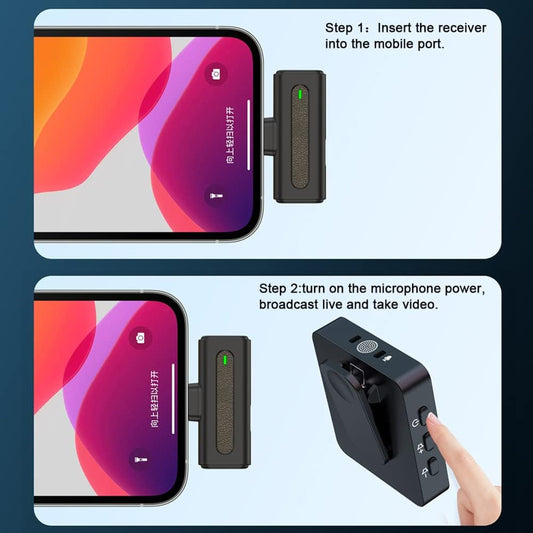 Wireless Noise Cancelling Clip On Cordless Mic For IPhone & Type-C