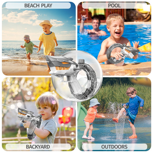 Shark-Themed Automatic Water Blaster with Large Tank, Long-Range Spray & Easy Controls