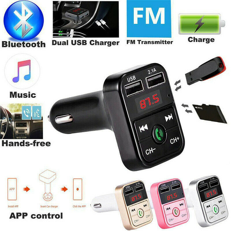 Bluetooth FM Transmitter with Car Charger, Hands-Free Calling & LCD Display for Easy Use