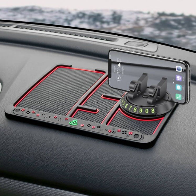 Multifunctional Car Dashboard Organizer - Phone Holder, Number Plate Holder & Anti-Slip Mat