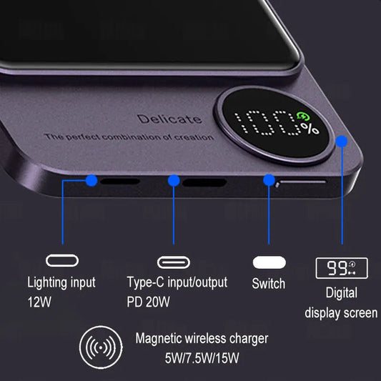 MagSafe-Compatible Power Bank - 10000mAh, PD20W Fast Charging & 15W Wireless Charging