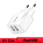 Dual USB Travel Charger with Fast Charging, EU Plug, and Smart Charging Technology