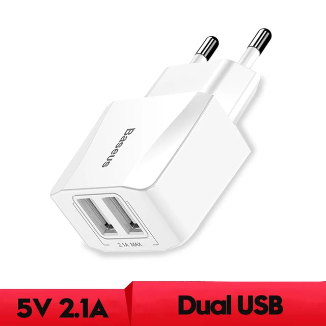 Dual USB Travel Charger with Fast Charging, EU Plug, and Smart Charging Technology