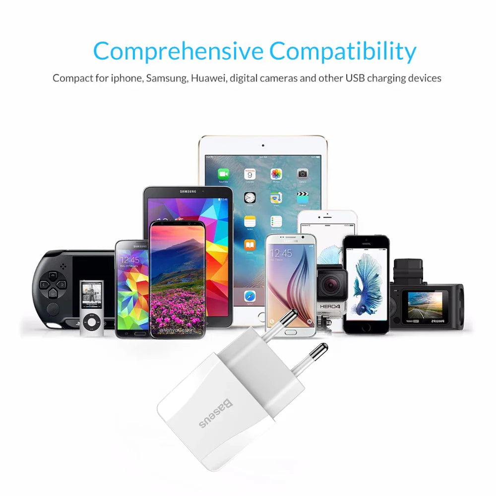 Dual USB Travel Charger with Fast Charging, EU Plug, and Smart Charging Technology