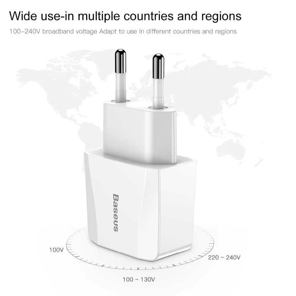 Dual USB Travel Charger with Fast Charging, EU Plug, and Smart Charging Technology