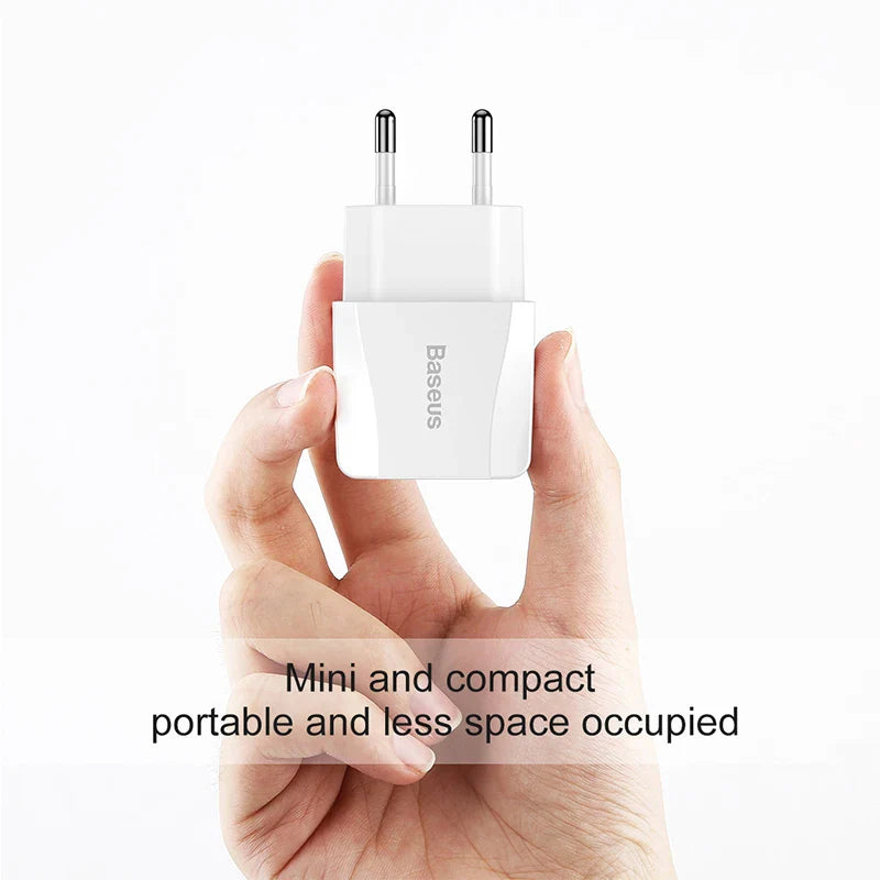 Dual USB Travel Charger with Fast Charging, EU Plug, and Smart Charging Technology