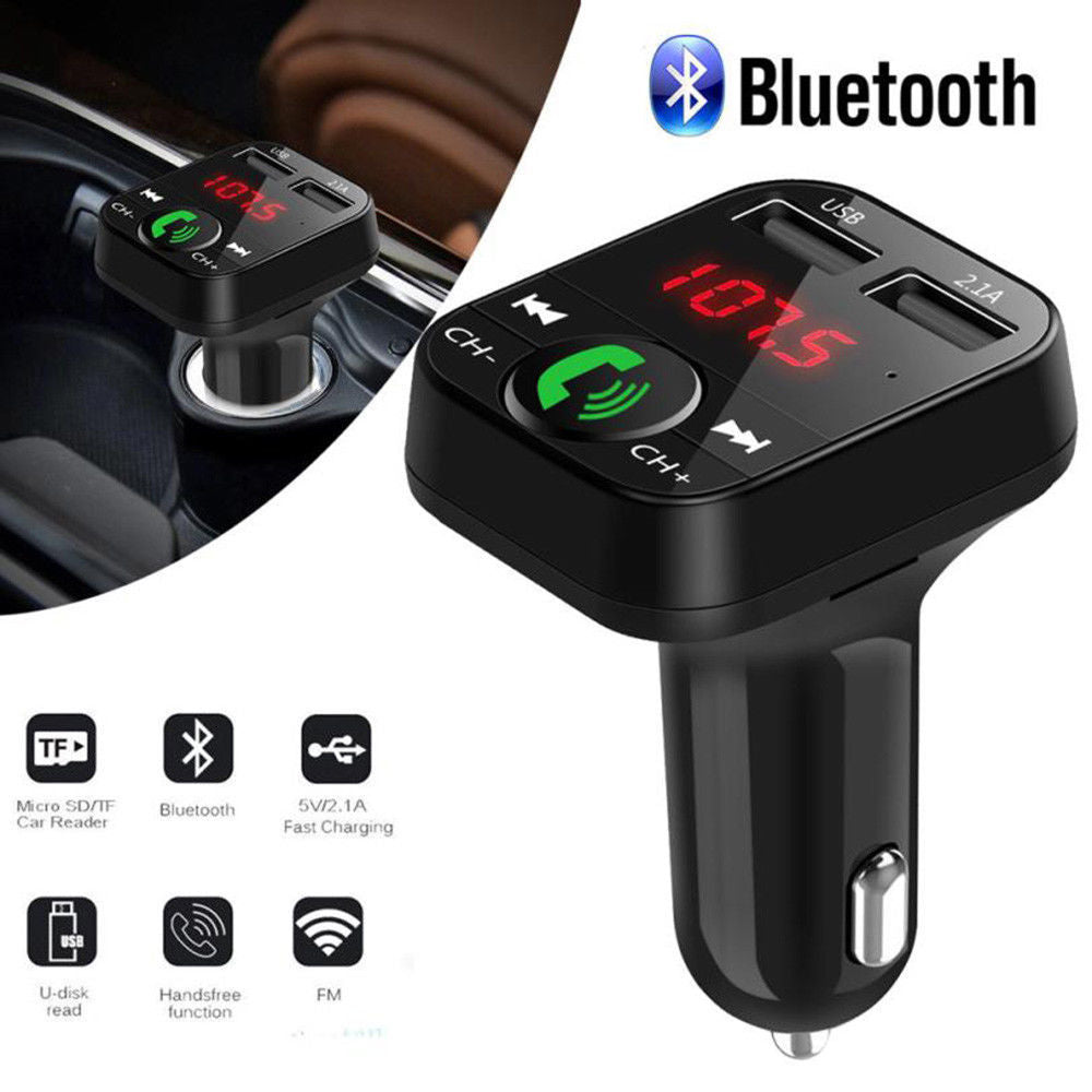 Bluetooth FM Transmitter with Car Charger, Hands-Free Calling & LCD Display for Easy Use