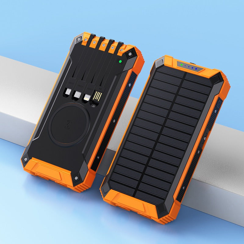 20000 mAh Solar Power Bank with Wireless Charging, Dual USB Outputs & Sustainable Energy
