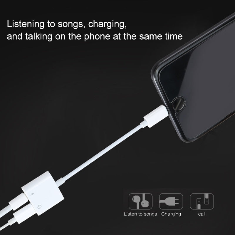 Dual Function iPhone Adapter - Charge and Listen to Music Simultaneously, Compact Design