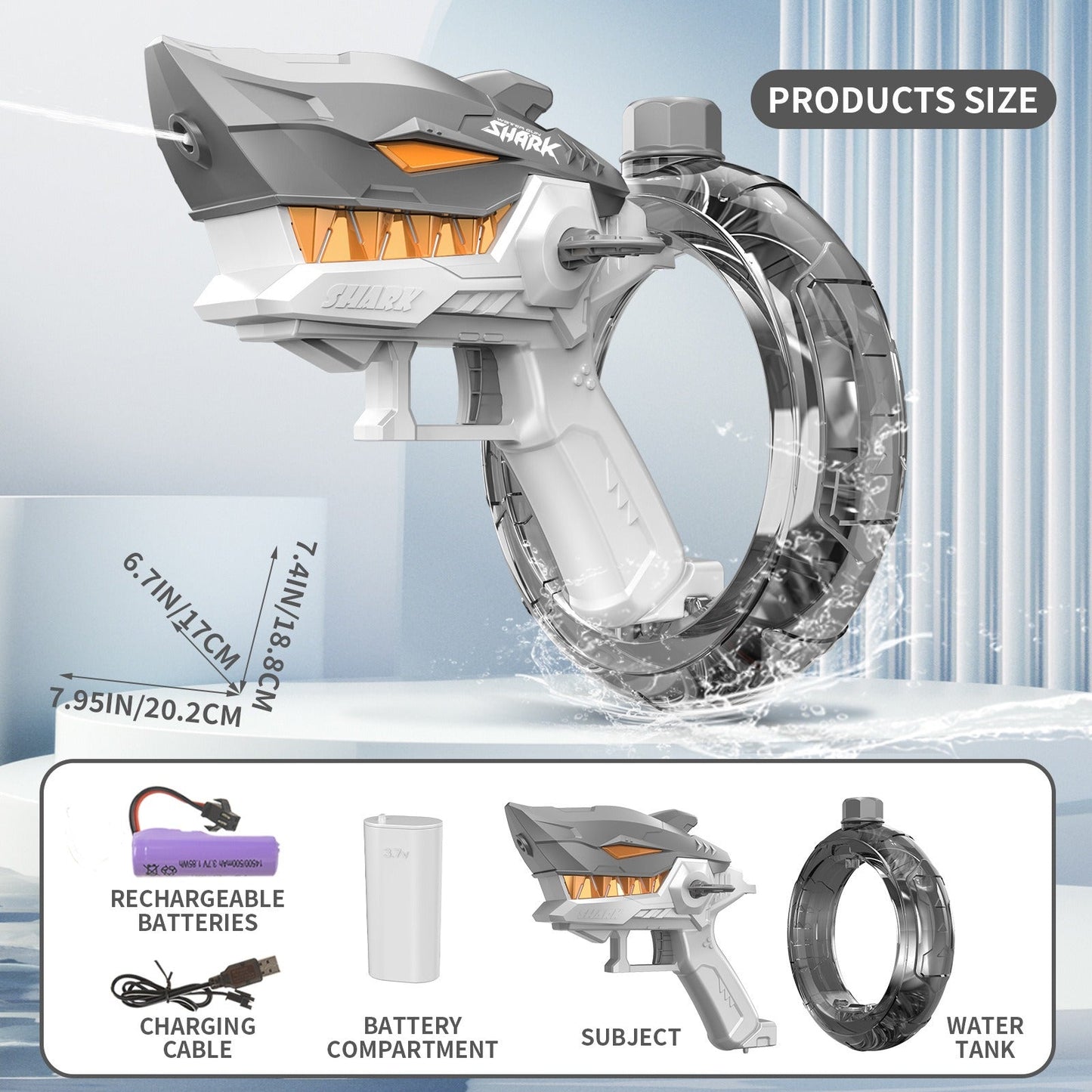 Shark-Themed Automatic Water Blaster with Large Tank, Long-Range Spray & Easy Controls