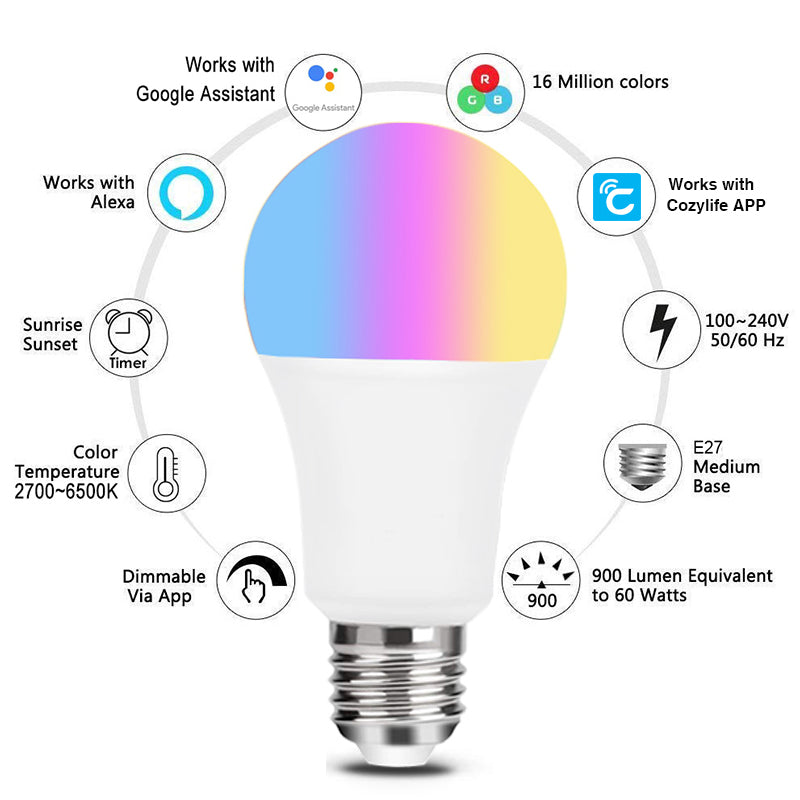 WiFi Smart Bulb with Alexa Control - Adjustable Brightness, Color & Energy-Efficient LED