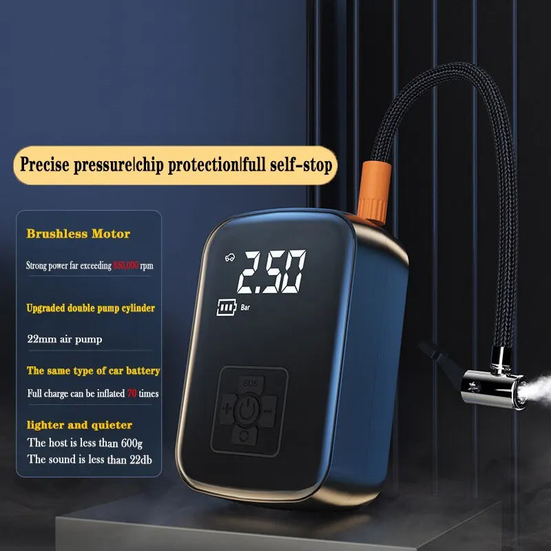 Cordless Air Compressor with Digital Gauge, LED Light, and Automatic Shut-Off for Safety