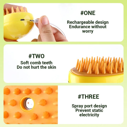 3-in-1 Pet Grooming Tool - Steam Brush, Electric Sprayer, Massage Comb for Cats & Dogs